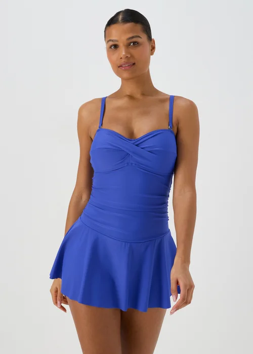 Blue Solid Cupped Swim Dress - 10 Image 1
