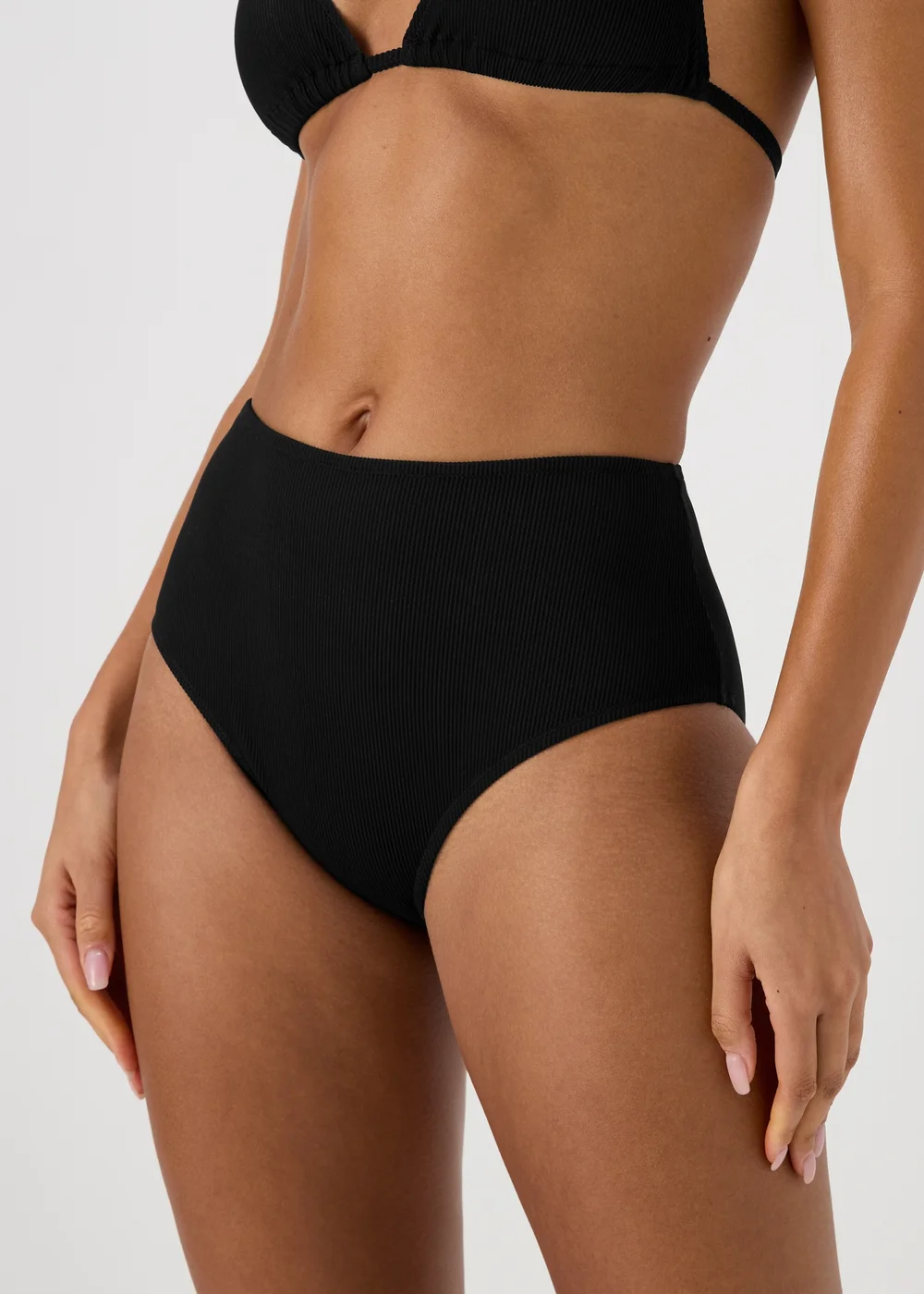 Black High Waisted Textured Bikini Bottoms - 6 Image 3