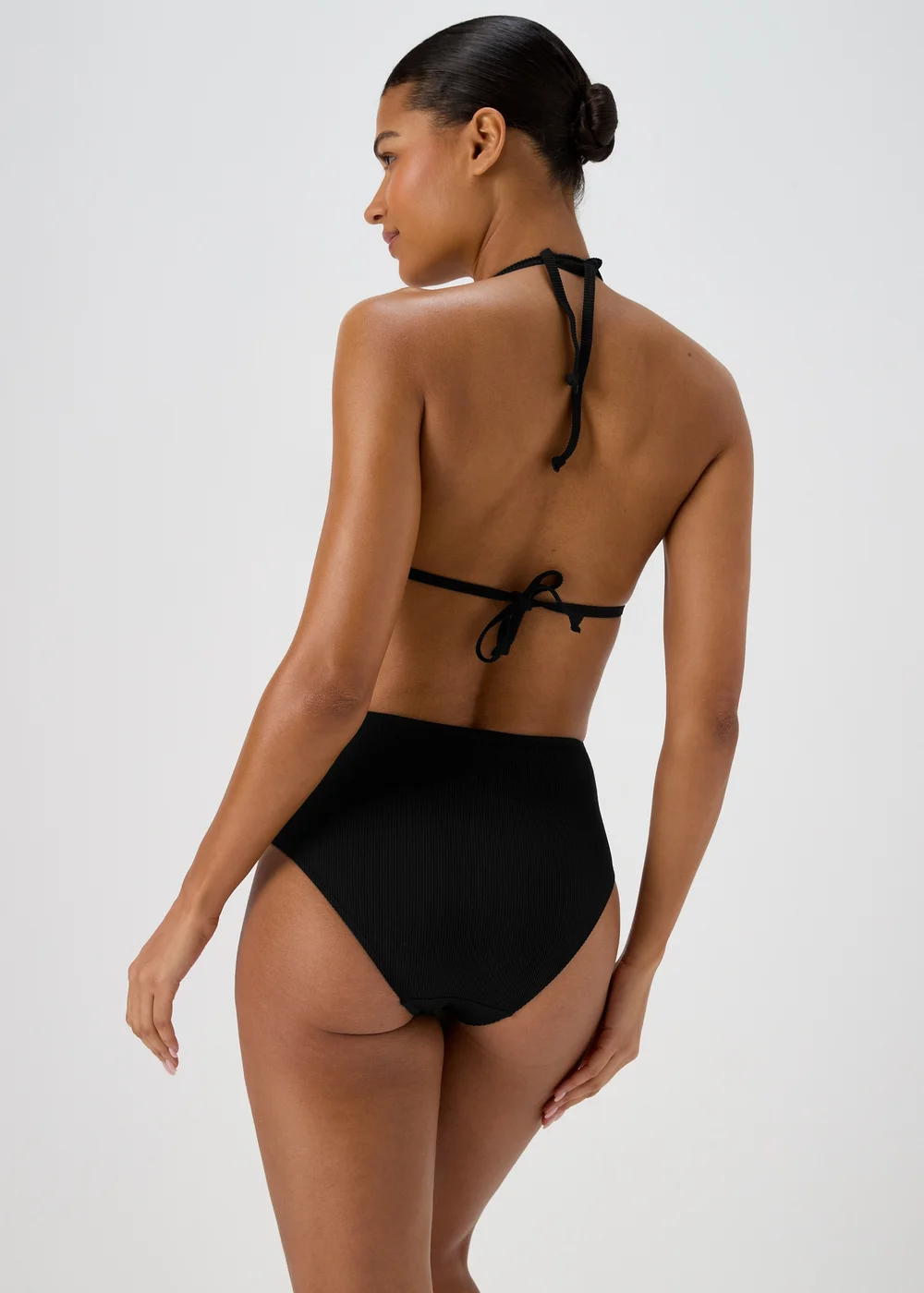 Black High Waisted Textured Bikini Bottoms - 6 Image 2