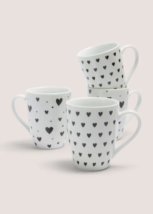 4 Pack White Heart Mugs Image 1