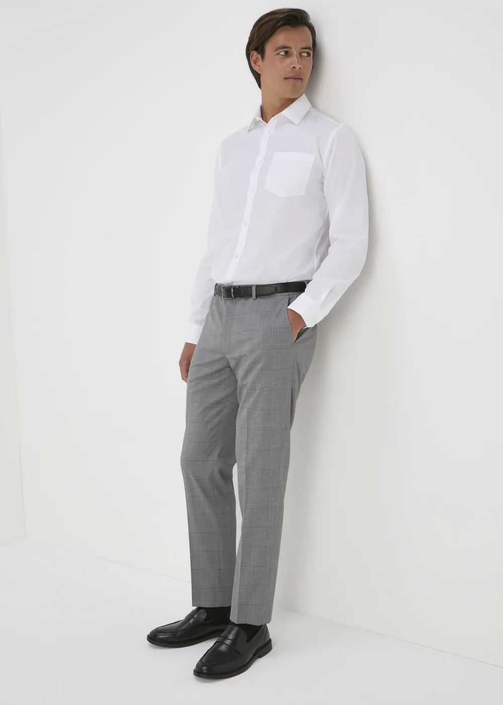 Taylor & Wright Grey Caramel Check Slim Fit Formal Trousers - 32 Waist 29 Leg Image 1