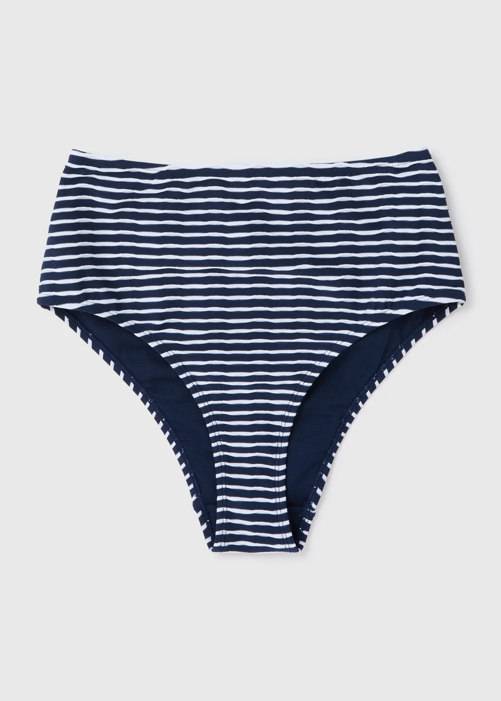 Navy Stripe Textured High Waisted Brazilian Bottoms - 6 Image 4