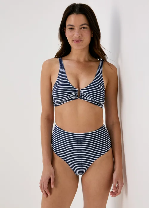 Navy Stripe Textured High Waisted Brazilian Bottoms - 6 Image 1