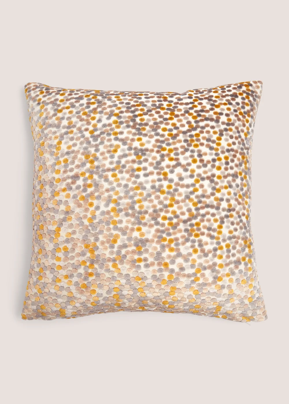 Yellow Velvet Polka Dot Cushion (43cm x 43cm) Image 1