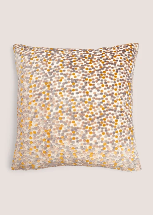 Yellow Velvet Polka Dot Cushion (43cm x 43cm) Image 1