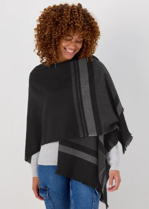 Black Stripe Fashion Shawl - One Size Image 3