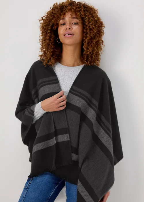 Black Stripe Fashion Shawl - One Size Image 1