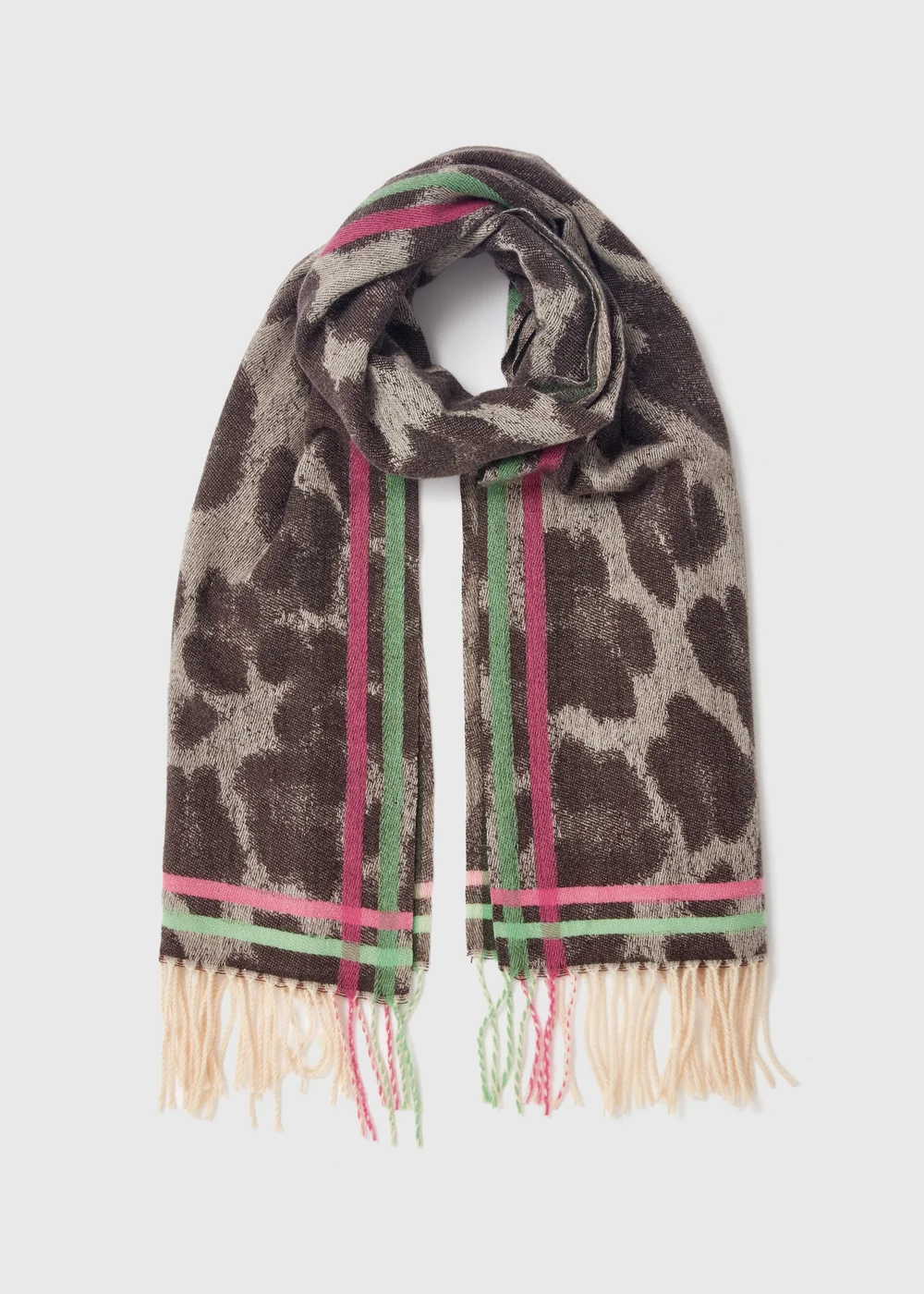 Brown Leopard Tassel Scarf - One Size Image 1