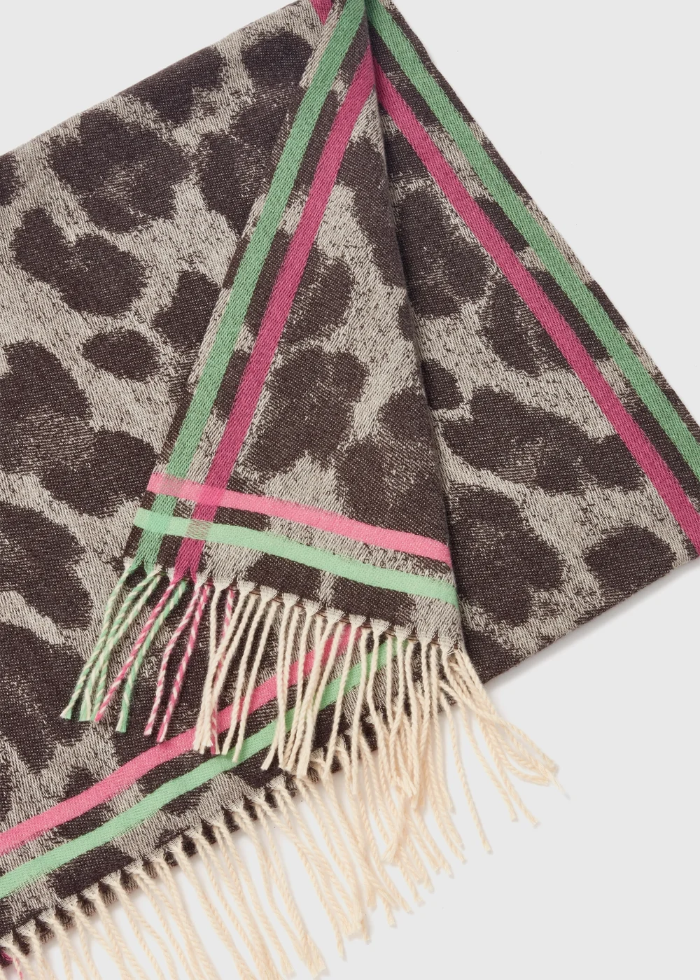 Brown Leopard Tassel Scarf - One Size Image 2