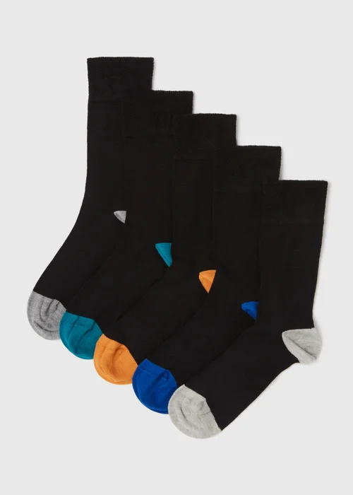5 Pack Black Heel & Toe Socks - 6-8.5 Image 1