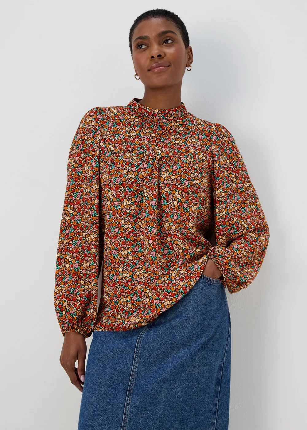 Multicoloured Ditsy High Neck Blouse - Size 8 Image 3