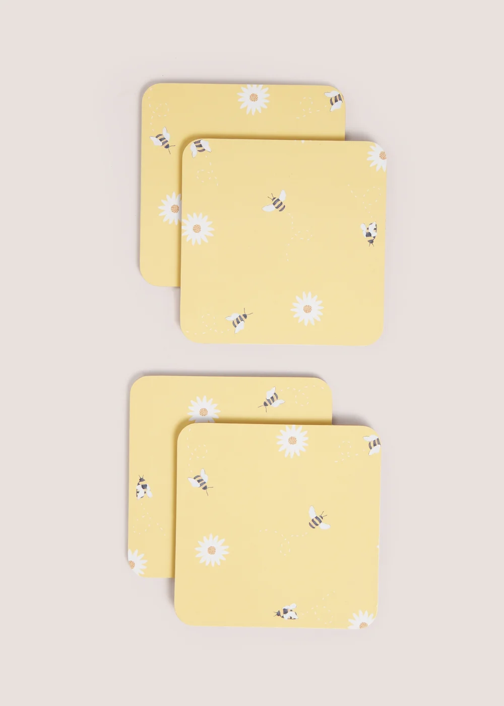 4 Pack Light Yellow Daisy Bee Cork Coasters Image 1