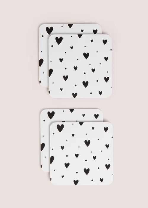4 Pack White Heart Cork Coasters Image 1