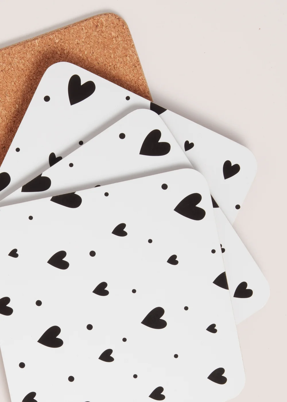 4 Pack White Heart Cork Coasters Image 2