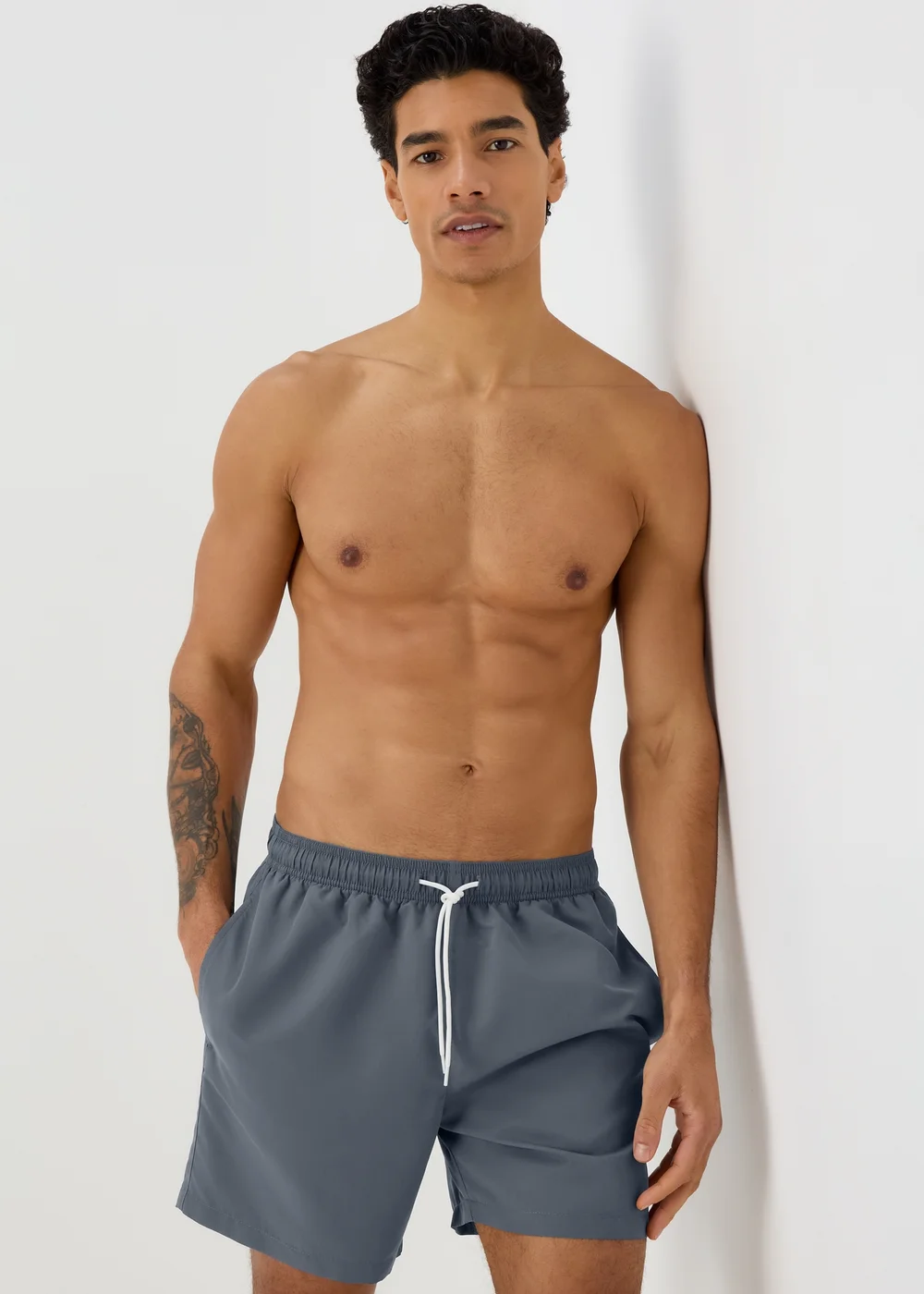 Grey Plain Swim Shorts - Small Image 1