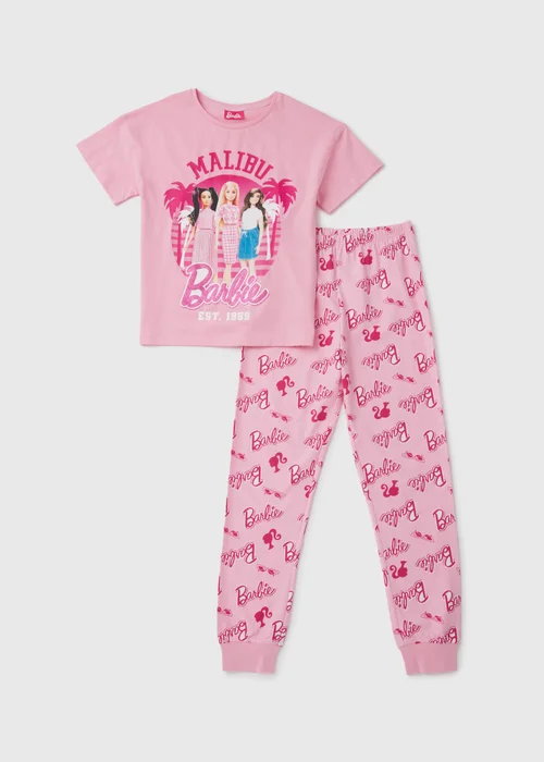 Pink Barbie Dolls Slogan Pyjama Set (4-12yrs) - Age 7 Years Image 1