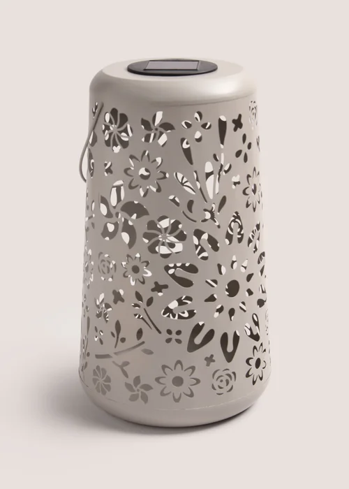 Outdoor Cream Floral Design Metal Solar Lantern (19cm x 31cm) Image 1