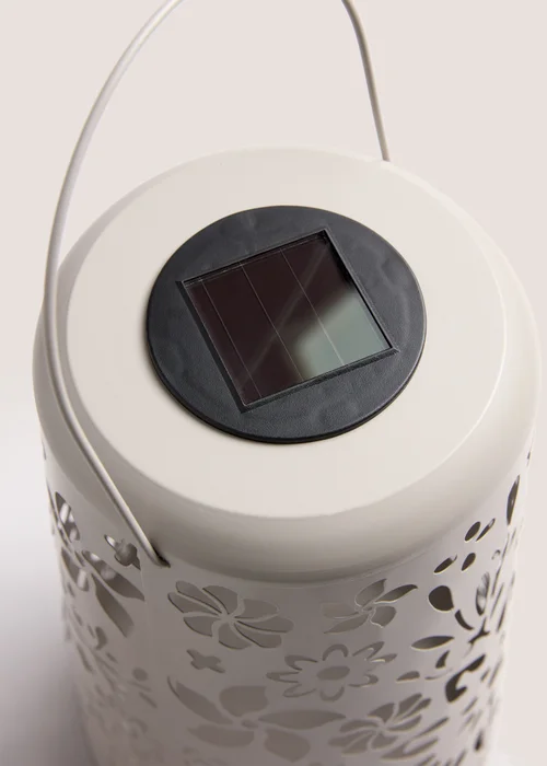 Outdoor Cream Floral Design Metal Solar Lantern (19cm x 31cm) Image 2