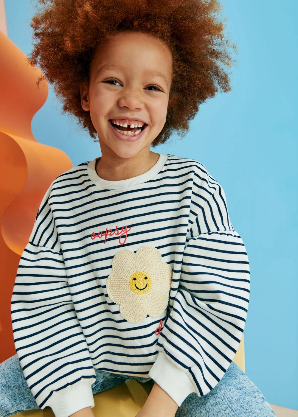 Cream Oopsy Daisy Stripe Sweatshirt (1-7yrs) - 2-3 Yrs Image 3