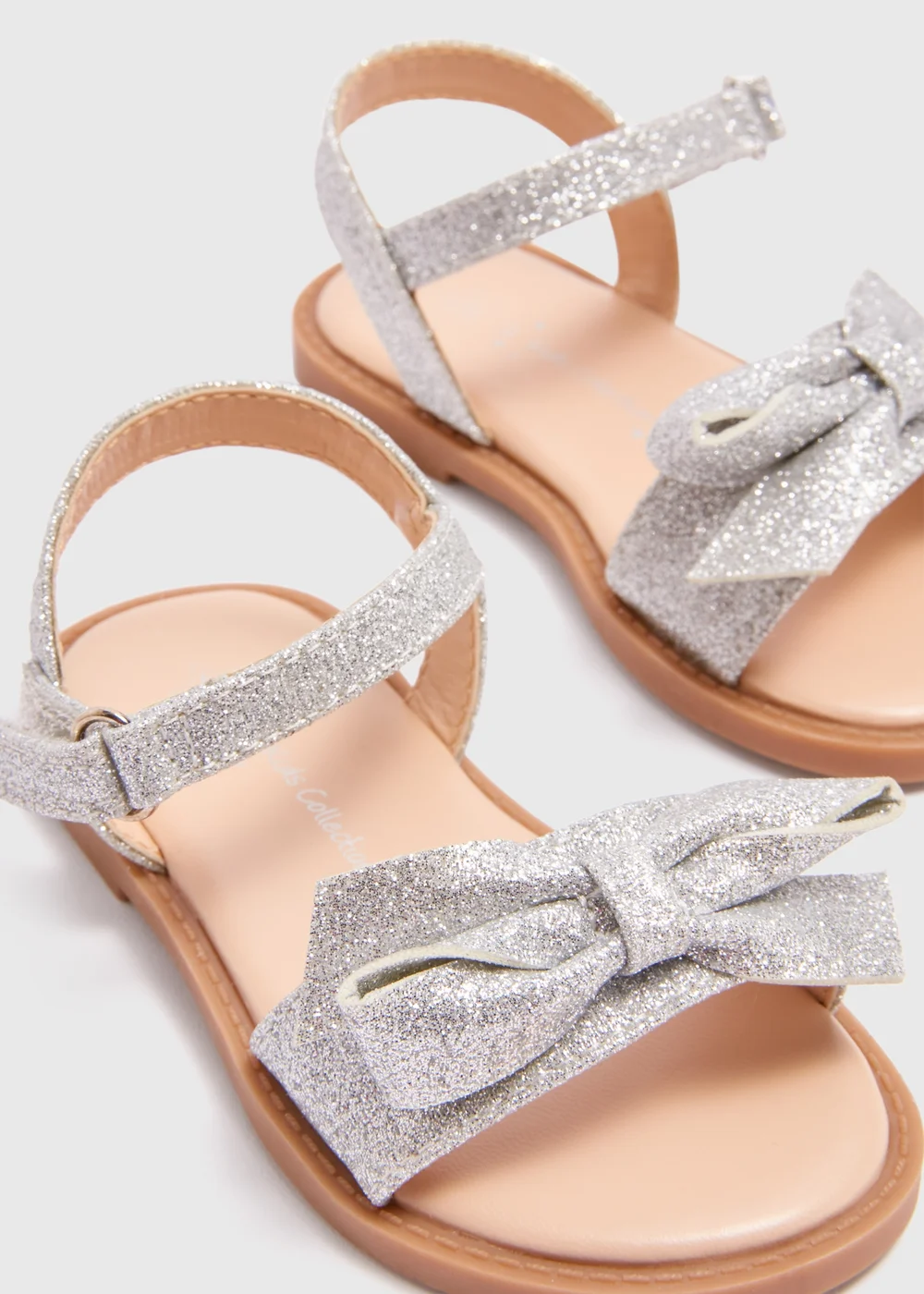 Girls Silver Glitter Bow Occasion Sandals (Younger 4-12) - 6 Infant Image 2