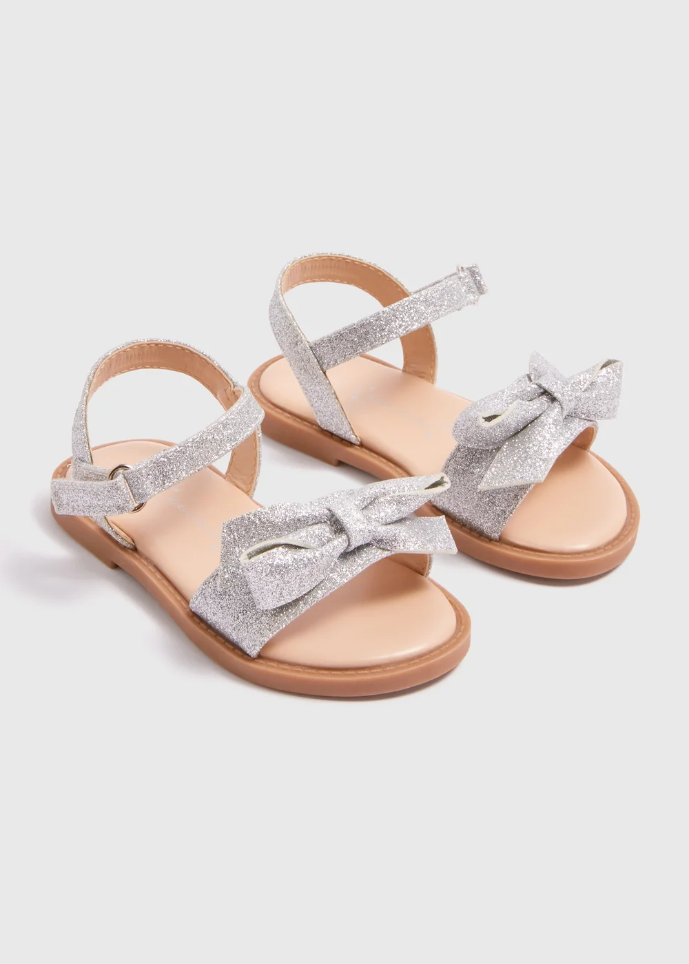 Girls Silver Glitter Bow Occasion Sandals (Younger 4-12) - 6 Infant Image 1