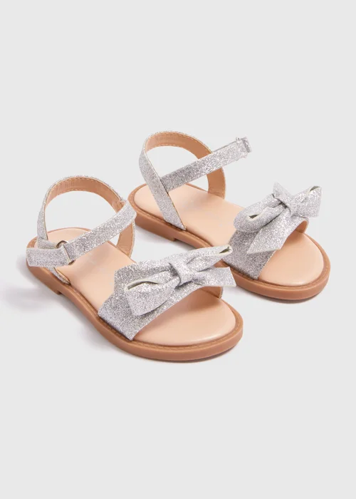 Girls Silver Glitter Bow Occasion Sandals (Younger 4-12) - 6 Infant Image 1