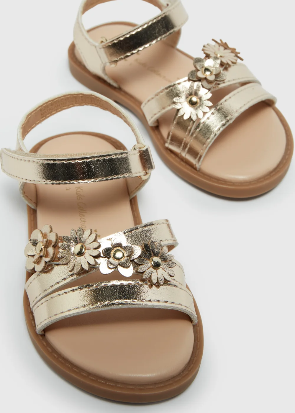 Girls Gold Flower Applique Sandals (Younger 4-12) - 6 Infant Image 2