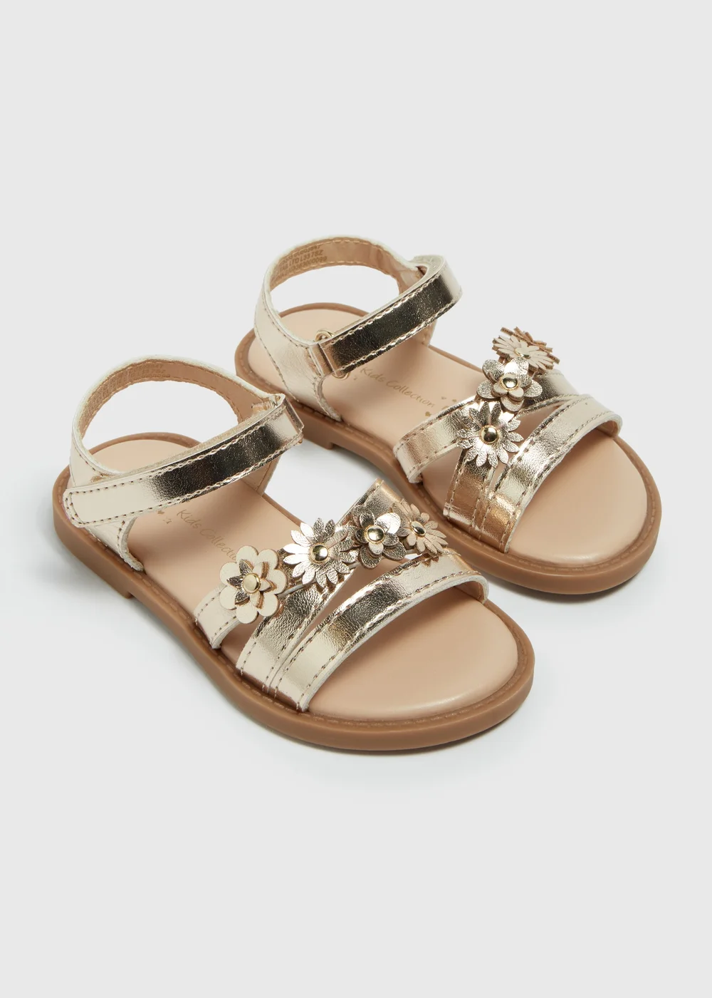 Girls Gold Flower Applique Sandals (Younger 4-12) - 6 Infant Image 1