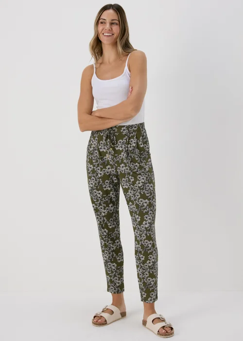 Khaki Butterfly Print Harem Trousers - 8 Image 1