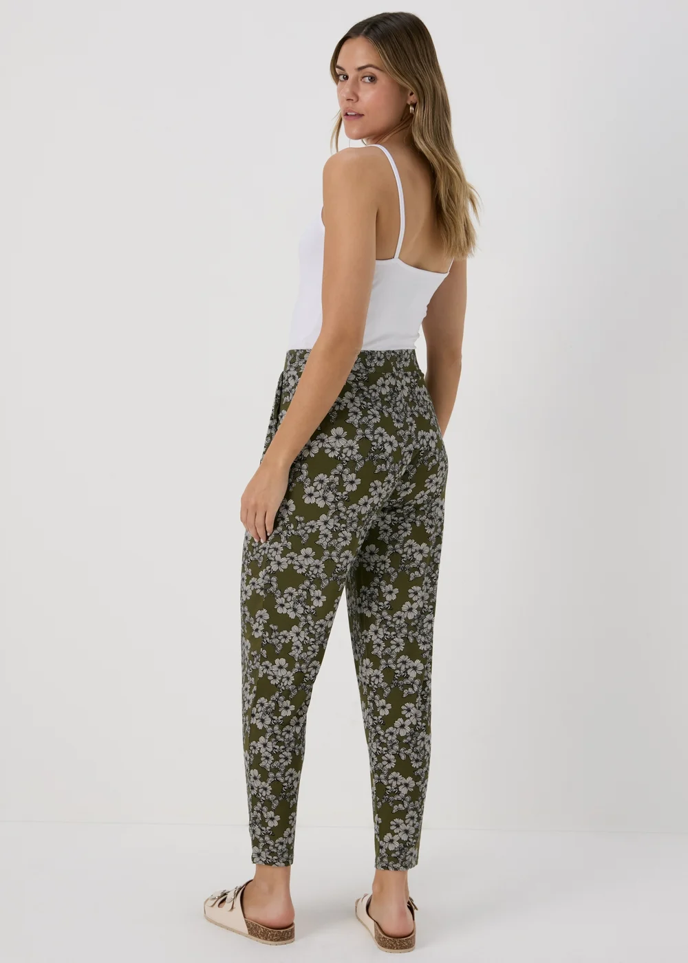 Khaki Butterfly Print Harem Trousers - 8 Image 2