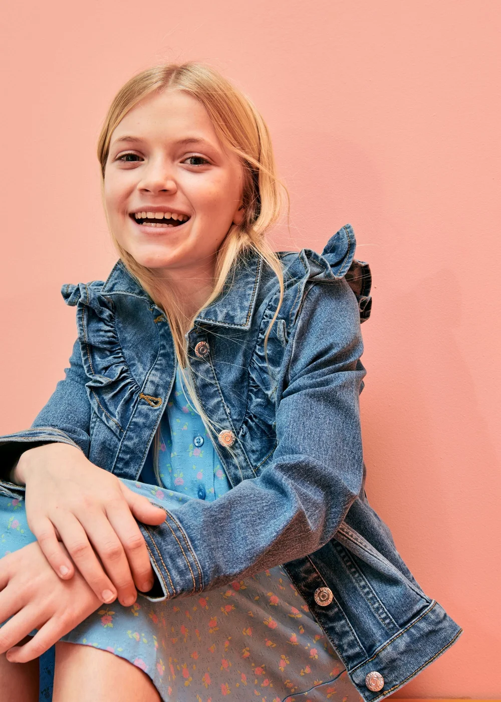 Girls Denim Mid Wash Frill Detail Denim Jacket (7-13yrs) - 7 Yrs Image 3