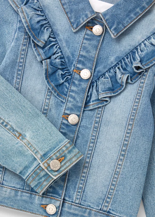 Girls Light Wash Frill Detail Denim Jacket (7-13yrs) - 7 Yrs Image 2