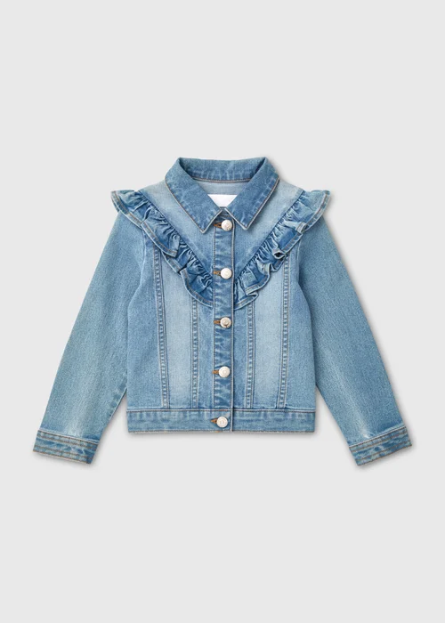 Girls Light Wash Frill Detail Denim Jacket (7-13yrs) - 7 Yrs Image 1