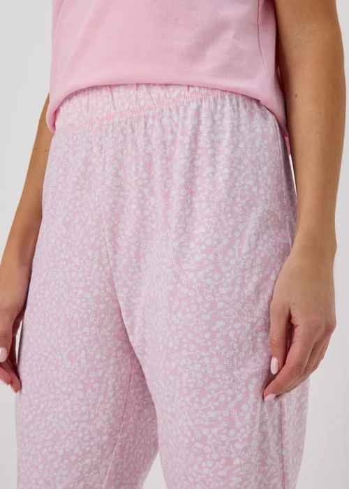 Pink Floral Print Pyjama Bottoms - Small Image 3