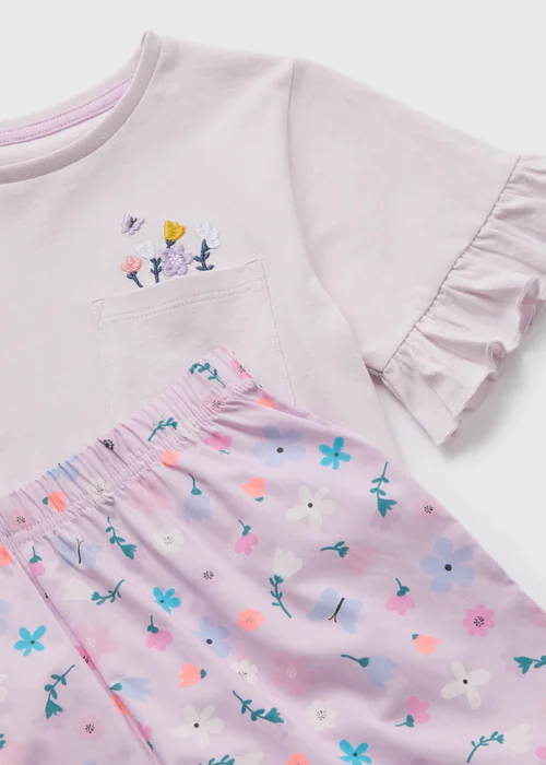 Girls Lilac Floral Woven Jersey Top & Shorts Pyjama Set (4-13yrs) - Age 4 Years Image 2
