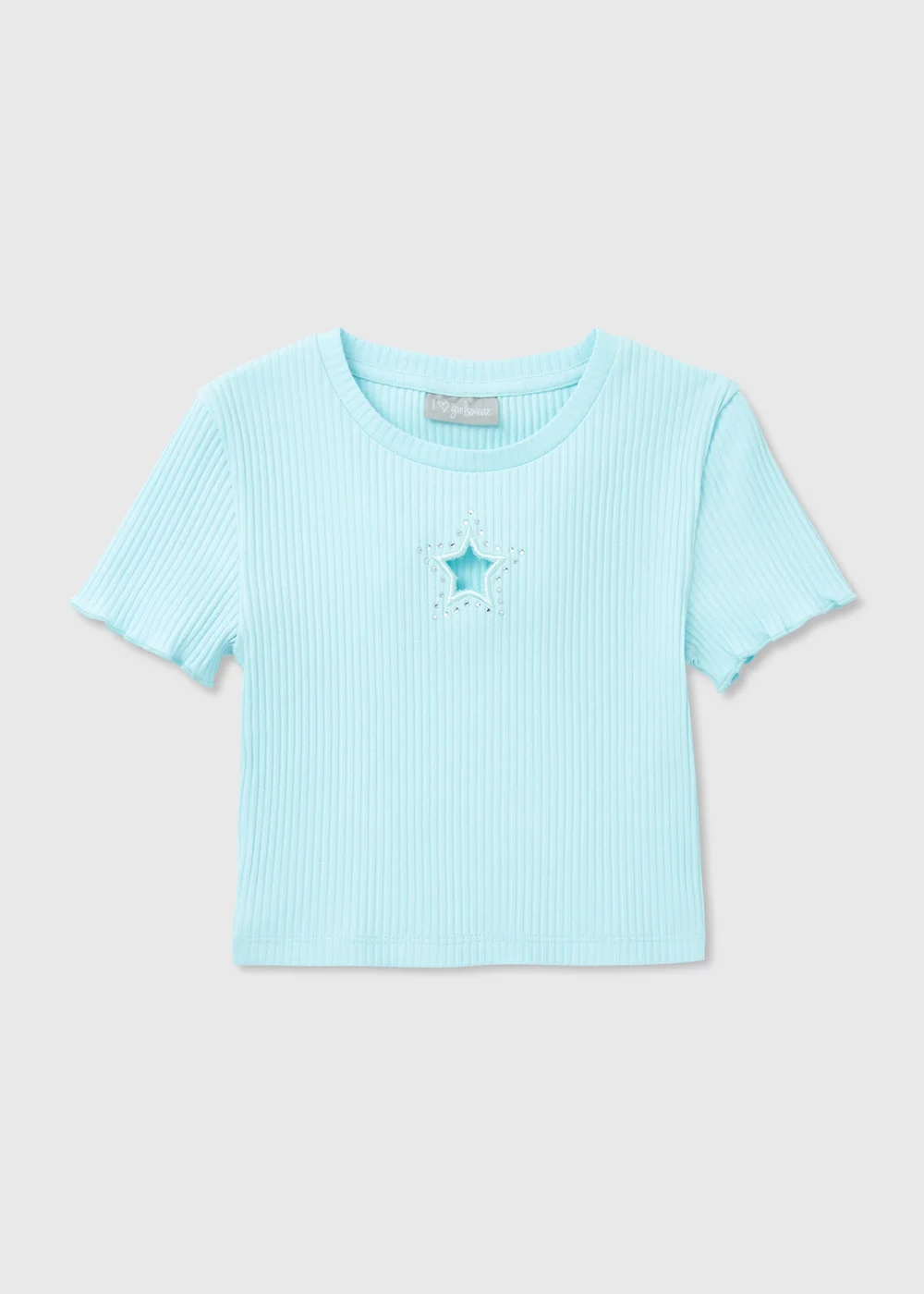 Girls Blue Ribbed Star Cut Out T-Shirt (7-15yrs) - Age 7 Years Image 1