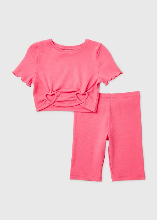 Girls Neon Pink Cycling Shorts Set (7-13yrs) - 7 Yrs Image 1