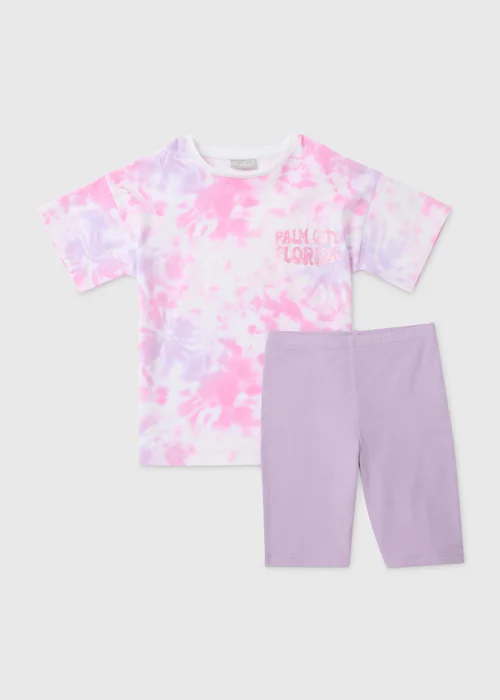Girls Lilac Oversized T-Shirt & Cycling Shorts Set (7-13yrs) - 7 Yrs Image 1