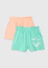 Girls 2 Pack Aqua & Peach Shorts (7-13yrs) - Age 7 Years Image 1