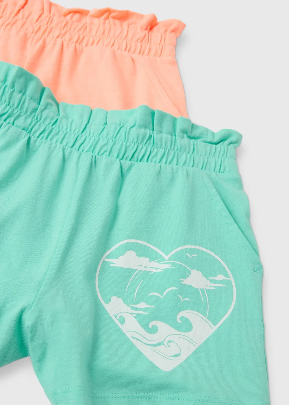 Girls 2 Pack Aqua & Peach Shorts (7-13yrs) - Age 7 Years Image 2