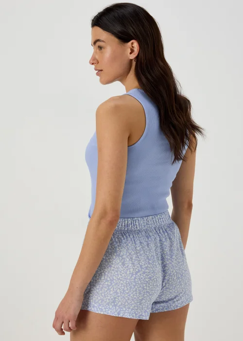 Blue Ribbed Viscose Shorts Set - Small Image 2