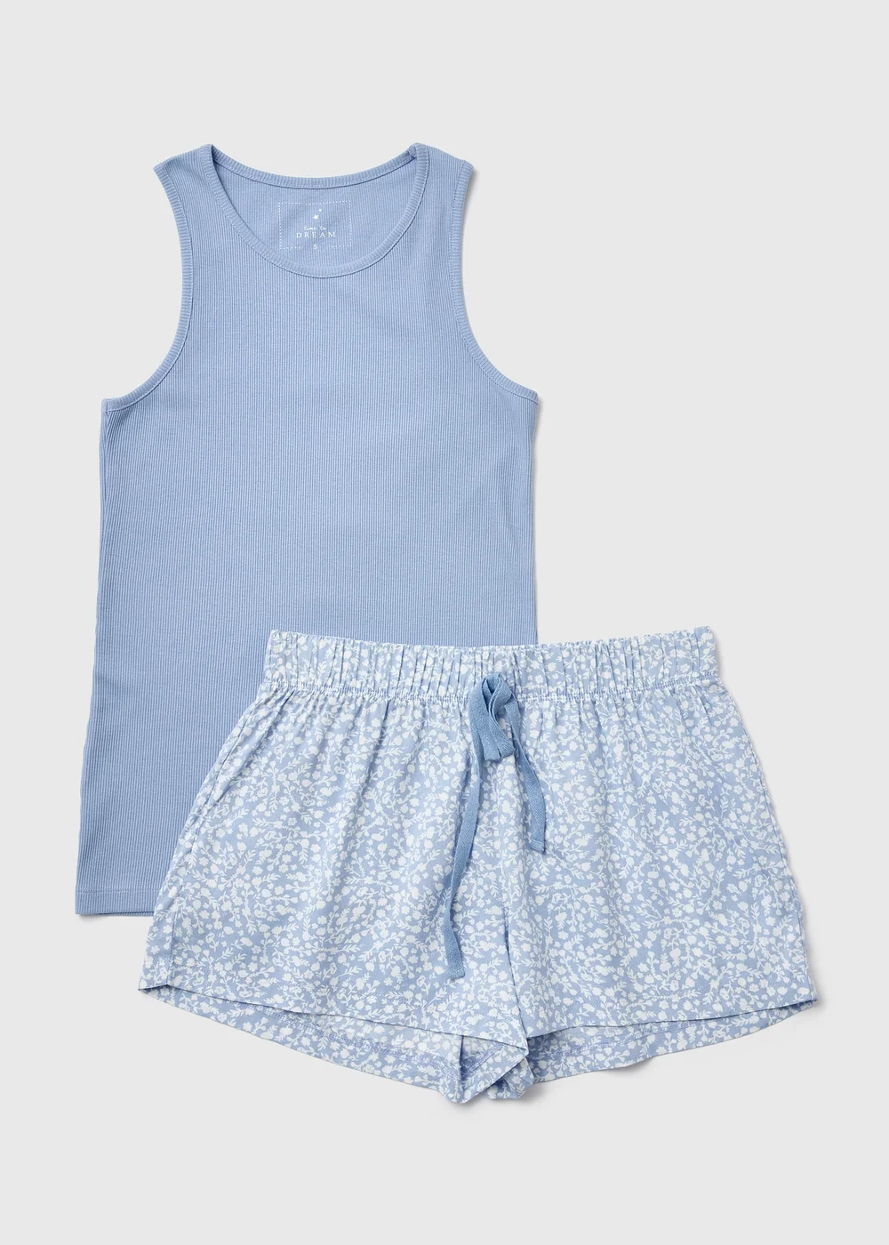 Blue Ribbed Viscose Shorts Set - Small Image 4
