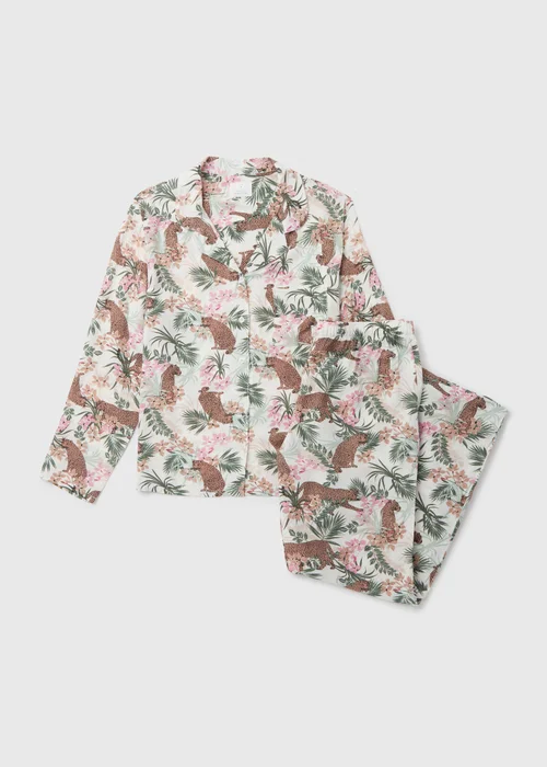 Cream Animal Print Viscose Pyjama Set - Size 8 Image 4