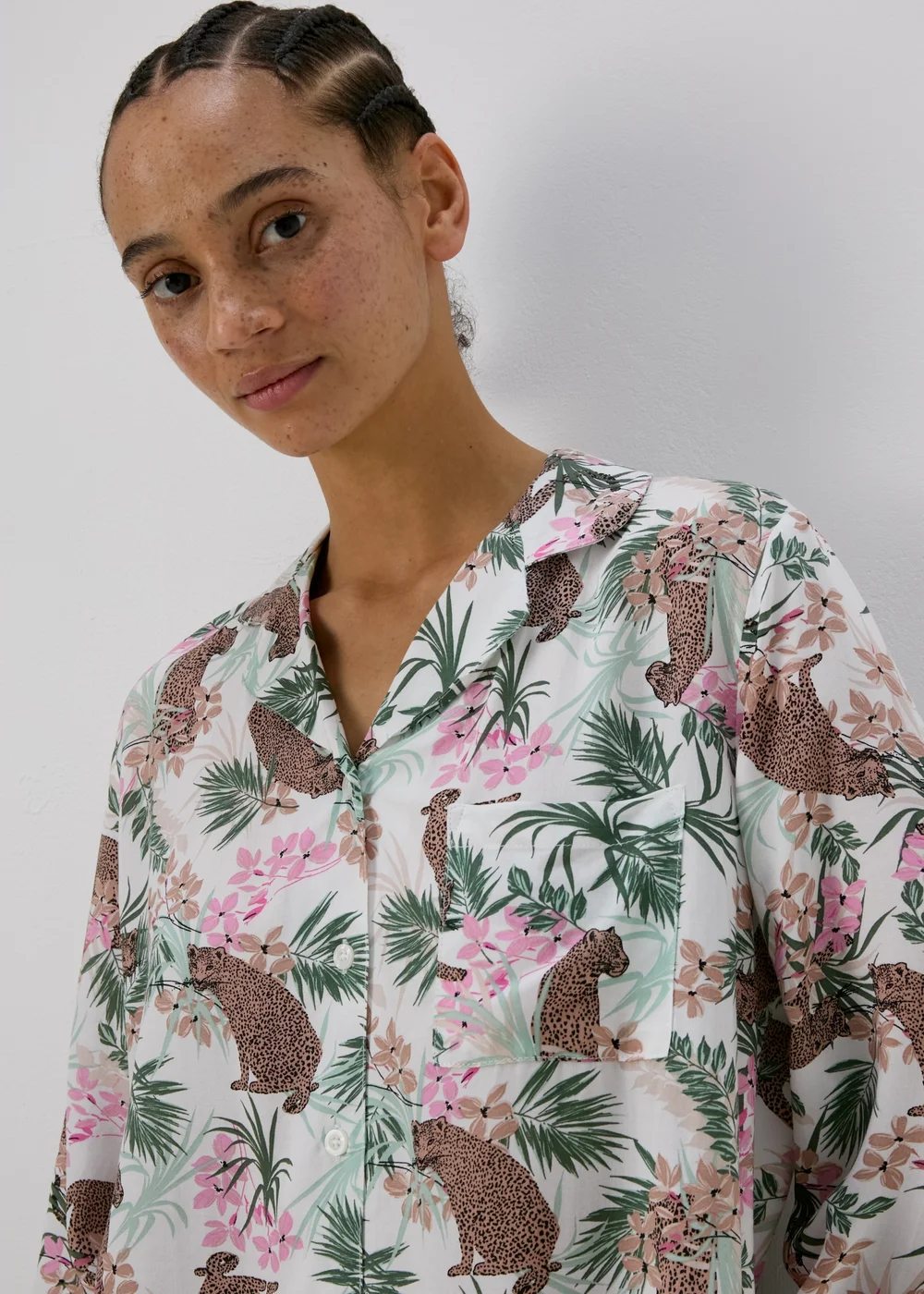 Cream Animal Print Viscose Pyjama Set - Size 8 Image 3