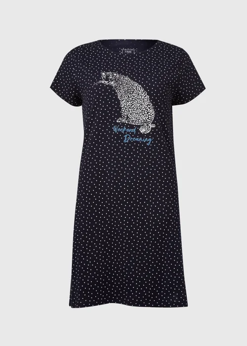Blue Leopard Print Long T-Shirt - Small Image 4