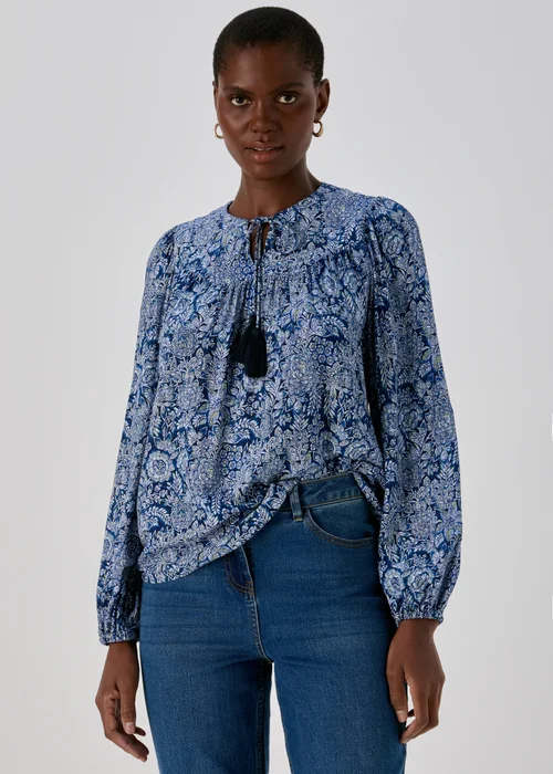 Blue Tassle Boho Blouse - 8 Image 1
