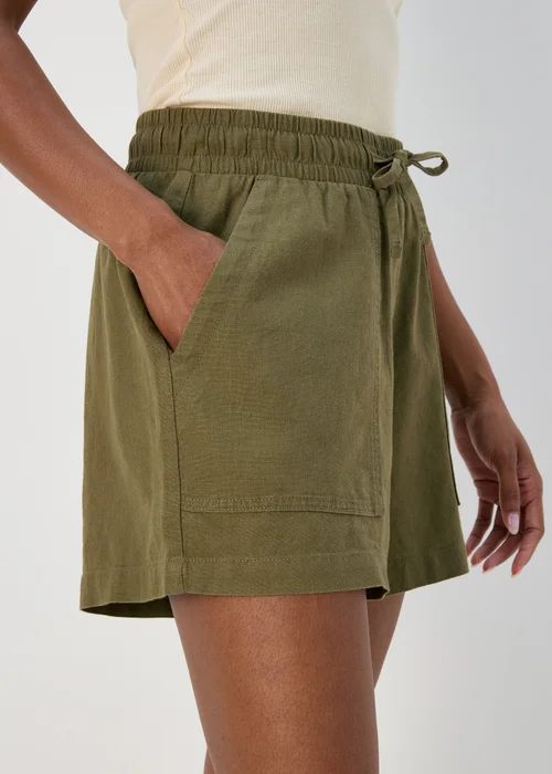 Khaki Linen Utility Shorts - 8 Image 5