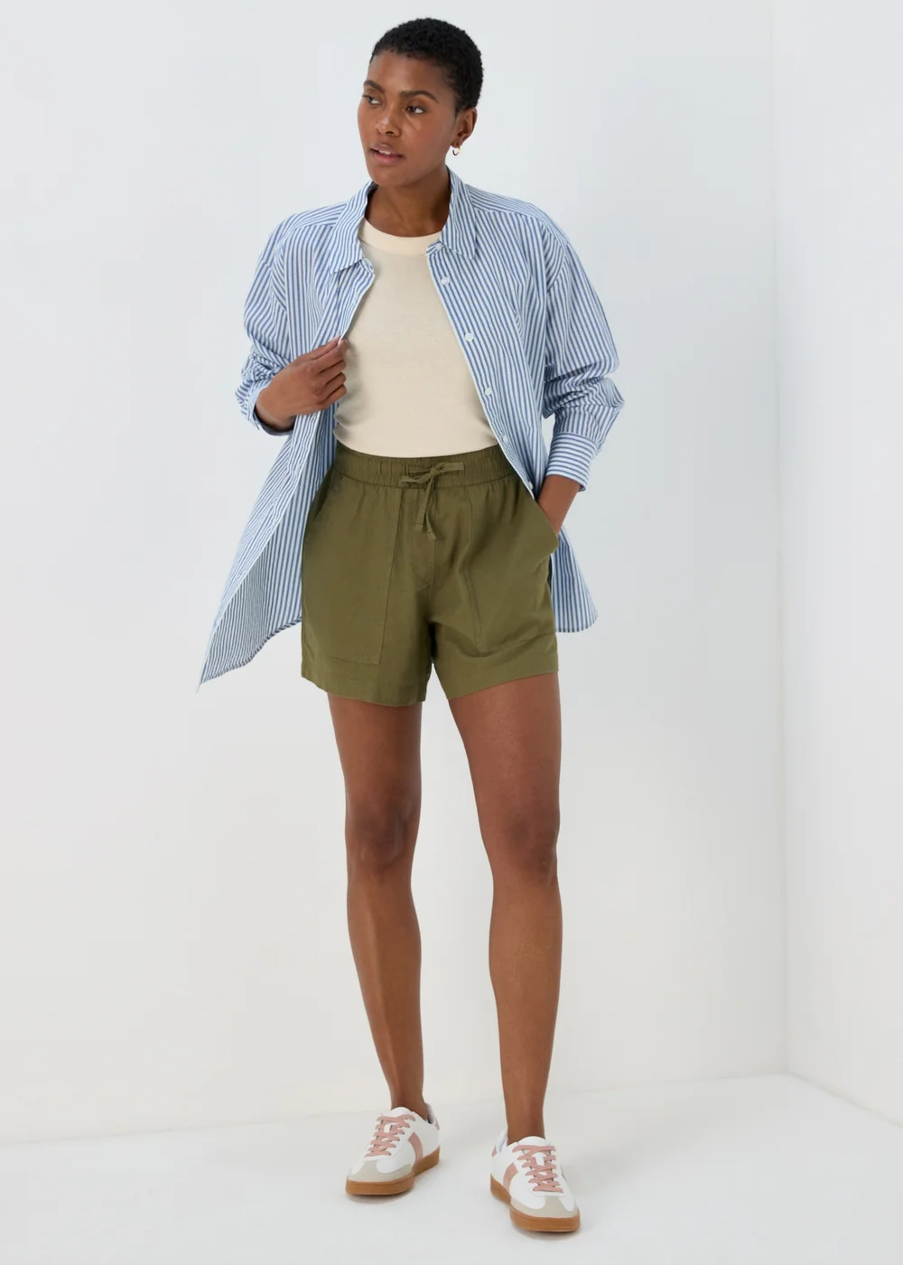 Khaki Linen Utility Shorts - 8 Image 7