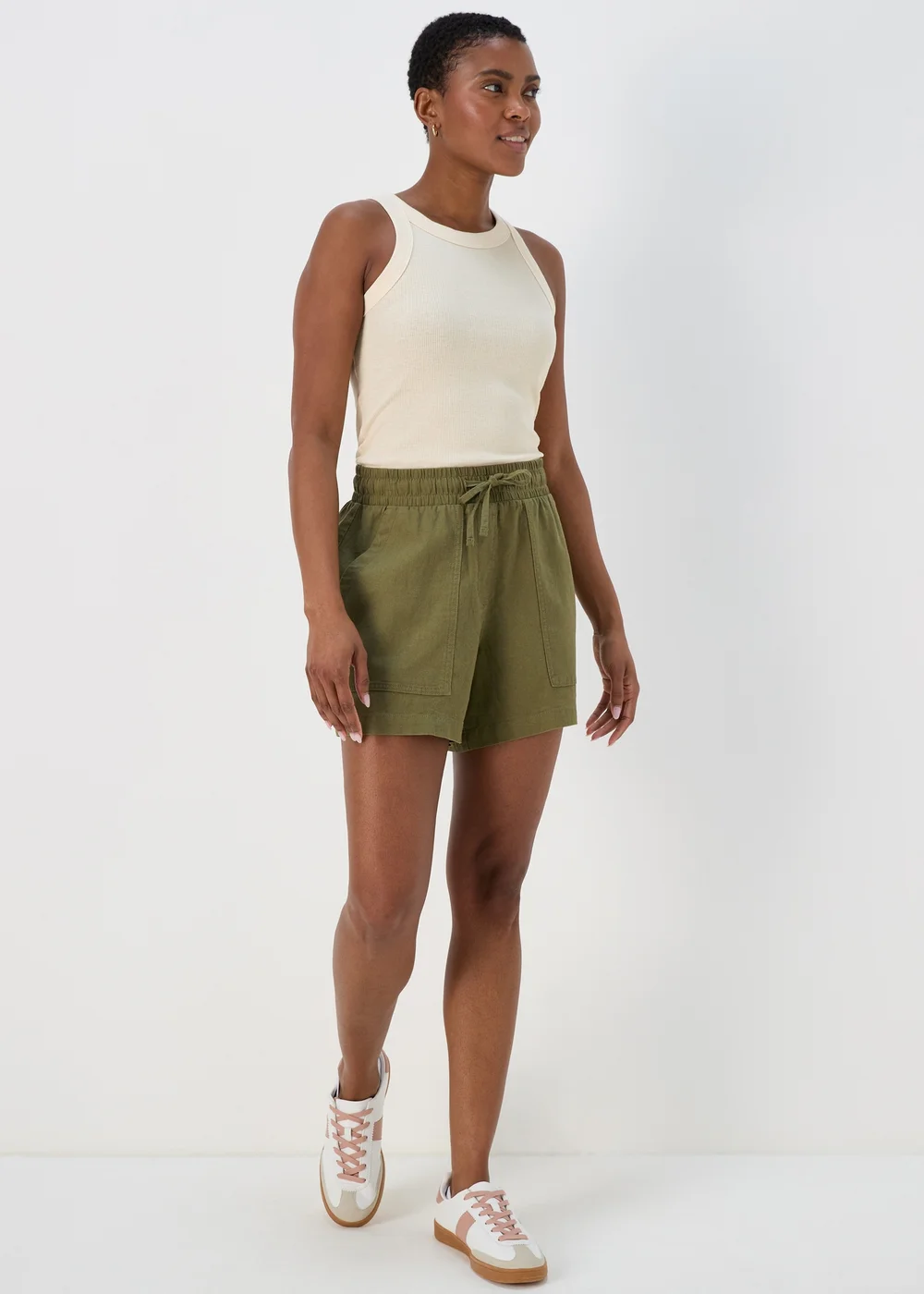 Khaki Linen Utility Shorts - 8 Image 1