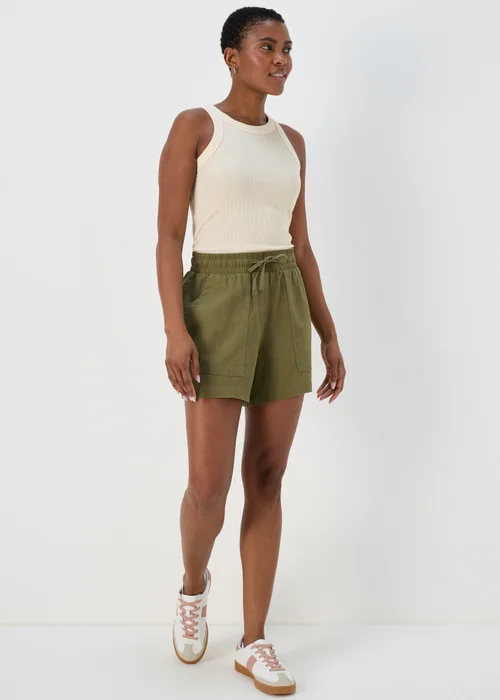 Khaki Linen Utility Shorts - 8 Image 1